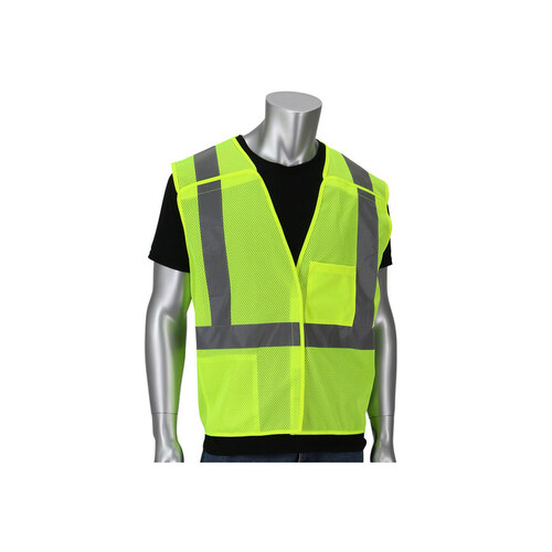 302-V205 Yellow 2XL/3XL Polyester Mesh High-Visibility Vest - 2 Pockets