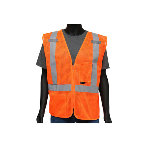 47210 Orange 4XL Polyester Mesh High-Visibility Vest - 3 Pockets