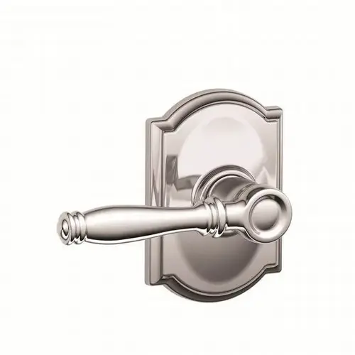 Birmingham Lever with Camelot Rose Passage Lock with 16080 Latch and 10027 Strike Bright Chrome Finish