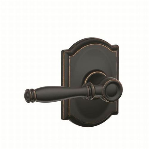 Birmingham Lever with Camelot Rose Passage Lock with 16080 Latch and 10027 Strike Aged Bronze Finish
