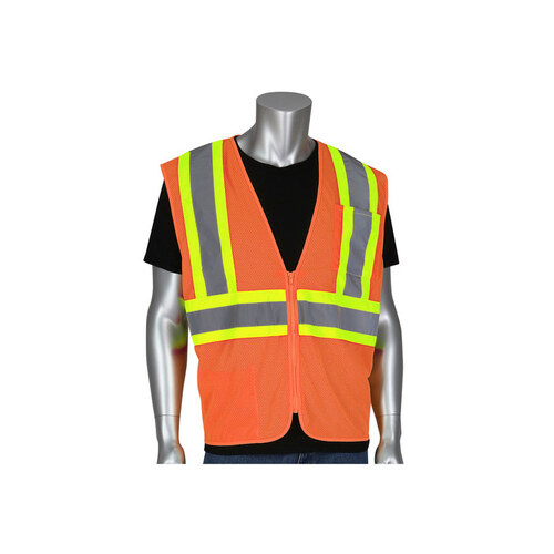 305-MVZSE Hi-Vis Orange Medium Polyester Mesh High-Visibility Vest - 2 Pockets - Fits 47.2" Chest - 28" Length