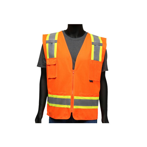 47216 Orange 2XL Polyester Solid High-Visibility Vest - 6 Pockets