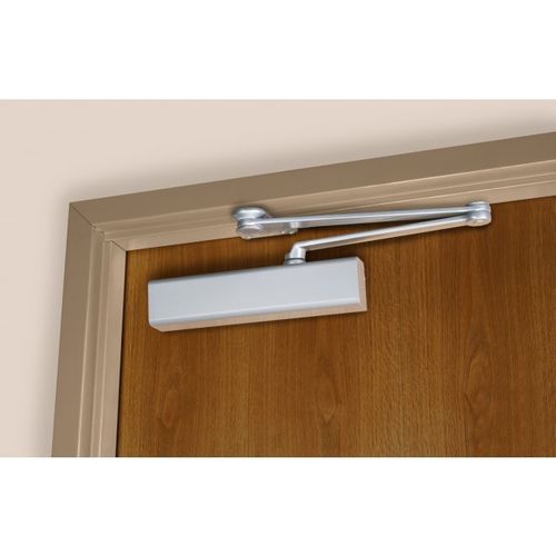 Parallel Rigid Arm Adjustable Surface Mount Door Closer with Full Cover and Sex Nuts Aluminum Finish