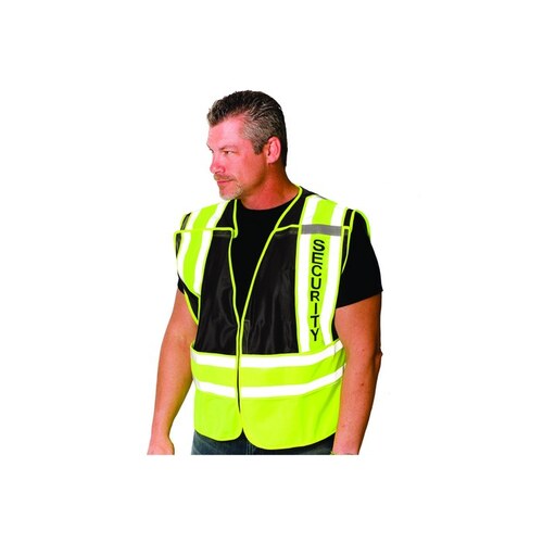 302-PSV-BLK Black/Lime Yellow 2XL to 5XL Polyester Mesh/Solid High-Visibility Vest - 2 Pockets - Fits 49.2" Chest - 24.4" Length