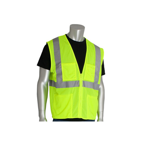 302-MVGZ4P Lime Yellow Small Polyester Mesh High-Visibility Vest - 4 Pockets