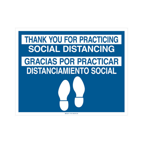 B-819 Rectangle Blue Social Distancing Floor Sign - 18" Width x 14" Height - Language English / Spanish