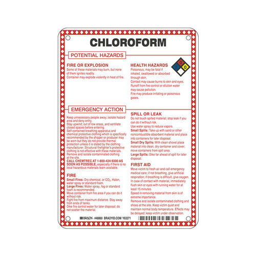 B-120 Fiberglass Reinforced Polyester Rectangle White Chemical Warning Sign - 7" Width x 10" Height