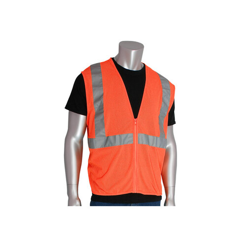 302-MVGZOR Orange Large Polyester Mesh High-Visibility Vest - Fits 49.6" Chest - 28" Length