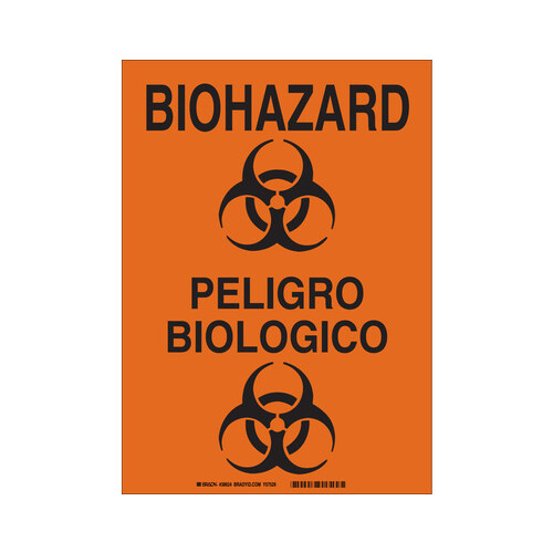 B-401 Polystyrene Rectangle Orange Biohazard Sign - Language English / Spanish