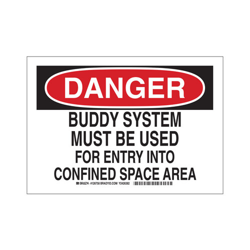 B-302 Polyester Rectangle White Confined Space Sign - 10" Width x 7" Height - Laminated
