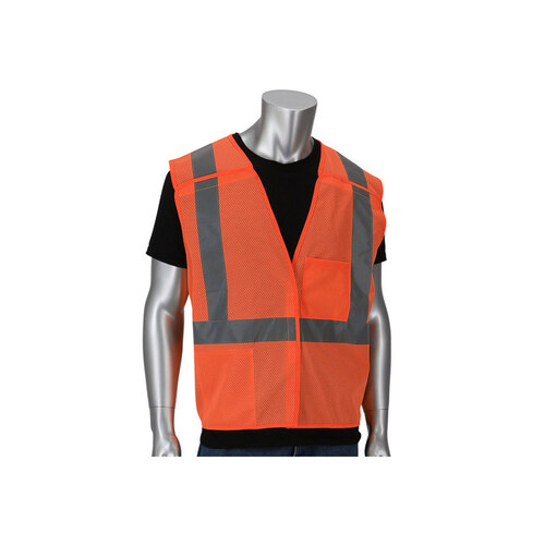 302-V205 Orange 4XL/5XL Polyester Mesh High-Visibility Vest - 2 Pockets