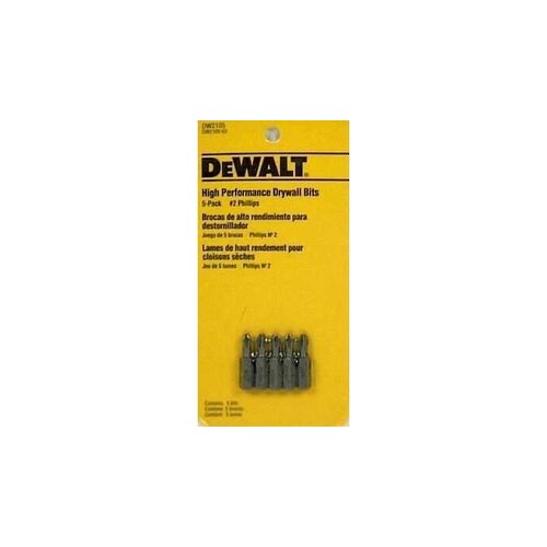 Screwdriver Bit Set, #2 Drive, 1/4 in Shank, Hex Shank, 1 in L, Steel - pack of 5