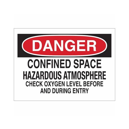 B-302 Polyester Rectangle White Confined Space Sign - 5" Width x 3.5" Height - Laminated