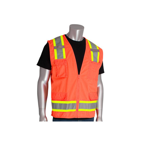 Orange Small Polyester Mesh High-Visibility Vest - 11 Pockets - Fits 45" Chest - 24" Length