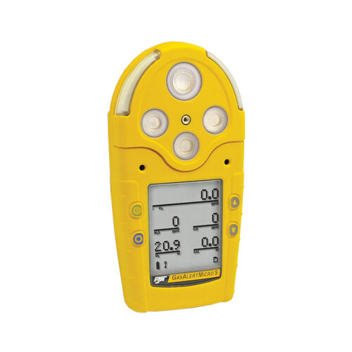 Yellow Multi-Gas Monitor - % LEL (filtered) - Oxygen (O2) - Hydrogen Sulfide (H2S) - Carbon Monoxide (CO) - Sulfur Dioxide (SO2)