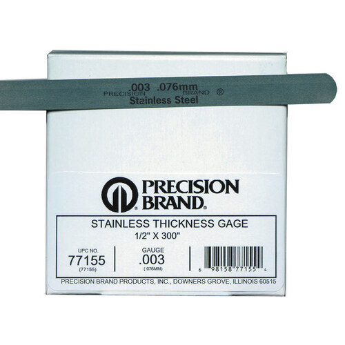 Stainless Steel Feeler Gage - 1/2" Width x 25" Length x 0.020" Thick