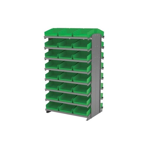 800 lbs Green Gray Steel 16 ga Double Sided Fixed Rack - 36 3/4" Overall Length - 60 1/4" Height - 48 - Bins Included
