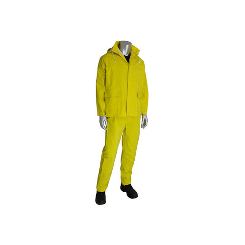 205-370FR Yellow XL Polyester/PVC Rain Suit - 2 Pockets - Fits 56" Chest - 31" Inseam