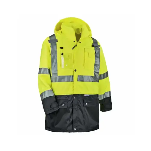 8386 Lime 4XL Polyurethane on Polyester Rain Jacket - Rollaway Hood