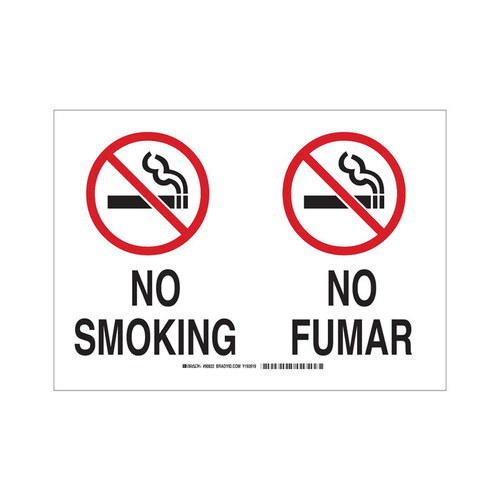 B-401 High Impact Polystyrene Rectangle White No Smoking Sign - 10" Width x 14" Height - Language English / Spanish