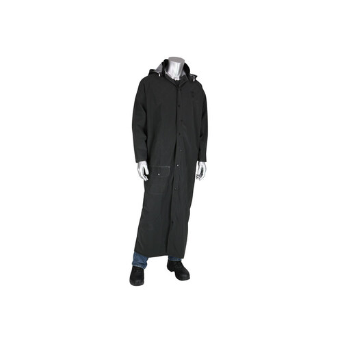 201-320 Black 3XL Polyester/PVC Rain Coat - Detachable Hood - Fits 62" Chest - 60" Length