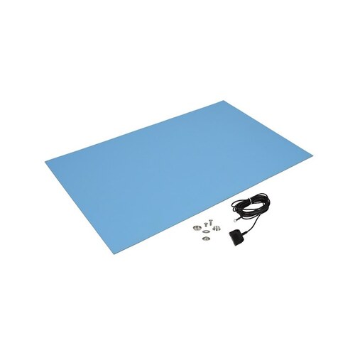 Light Blue Reusable Rubber ESD / Anti-Static Mat - 60" Length - 30" Wide - 0.06" Thick - (2) x 10 mm Snaps
