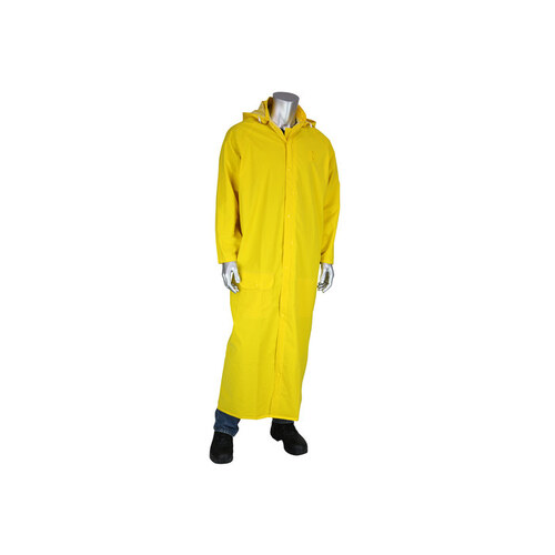 201-320 Yellow XL Polyester/PVC Rain Coat - Detachable Hood - Fits 57" Chest - 60" Length