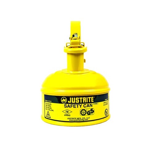 Yellow Steel Leak-Proof, Pressure-Relief Vent, Self-Closing 1 pt Safety Can - 6 3/4" Height - 4 3/8" Overall Diameter