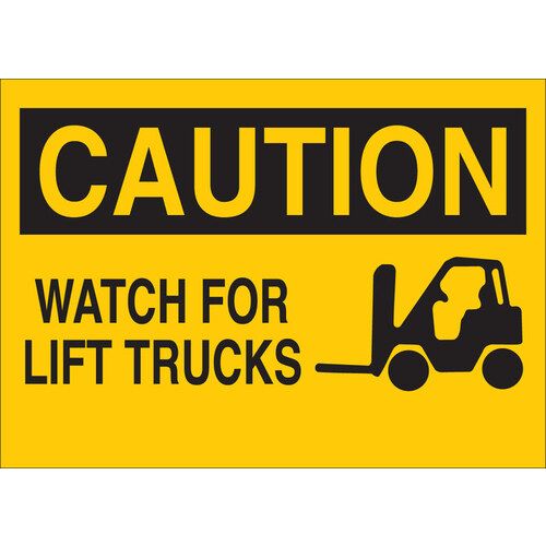 B-302 Polyester Rectangle Yellow Truck & Forklift Warehouse Traffic Sign - 14" Width x 10" Height - Laminated