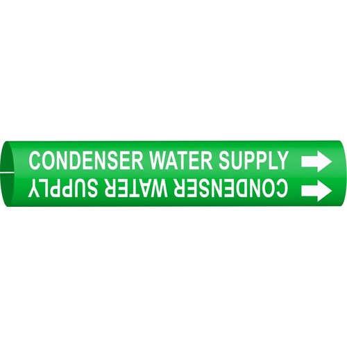 White On Green Printed Plastic Sheet Legend Condenser Water Supply Brady 4041-G Brady Strap-On Pipe Marker B-915 