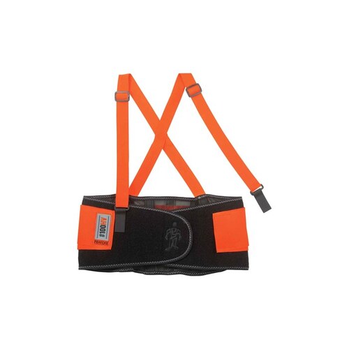 100HV Black/Orange XL Rubber Webbing Back Support Belt - No Lumbar Pad - 8" Width - 38 to 42" Waist Sizes