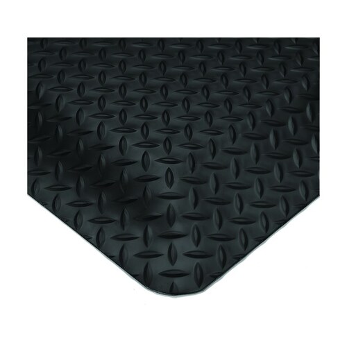 497 Black PVC Surface/Recycled Urethane Sponge Base Diamond-Plate Anti-Fatigue Mat - 2 ft Width - 3 ft Length