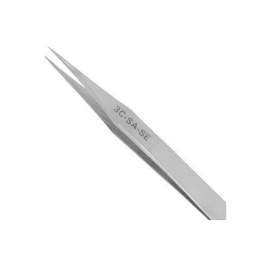 Utility Tweezers - Stainless Steel Straight Very Fine Point Tip - 4 1/4" Length - 3C