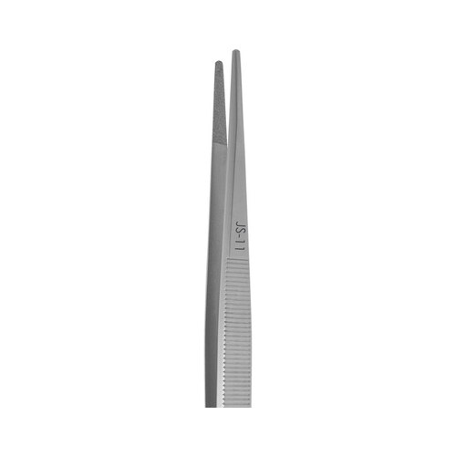 Forceps - Stainless Steel Straight Fine Serrated Point Tip - 0.071" Tip Width - 6.375" Length - JS