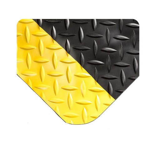 497 Black/Yellow Recycled Urethane Sponge Diamond-Plate Anti-Fatigue Mat - 4 ft Width - 75 ft Length