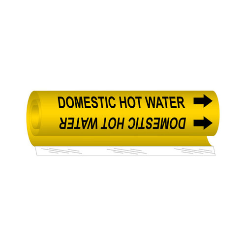 Black on Yellow Polyester Water Wrap-Around Pipe Marker - 1 1/4" Character Height with Right Arrow - B-689