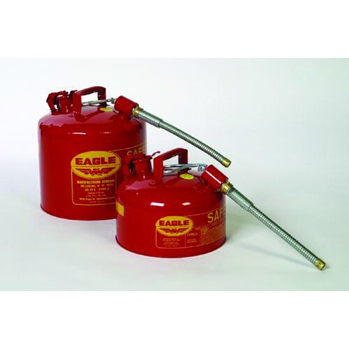 Red Galvanized Steel Flexible Spout 5 gal Safety Can - 15 7/8" Height - 11 1/4" Overall Diameter