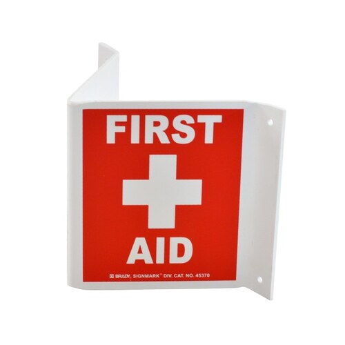 B-493 Polystyrene Rectangle Red First Aid Sign - 10" Width x 5.5" Height