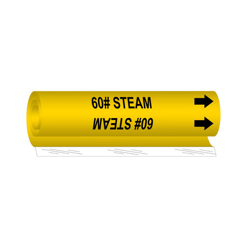 Black on Yellow Polyester Steam Wrap-Around Pipe Marker - 1 1/4" Character Height with Right Arrow - B-689