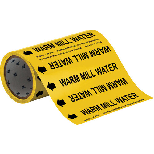 Black on Yellow Vinyl Water Self-Adhesive Pipe Marker - 8" Height - 30 ft Length with Left Arrow - B-946