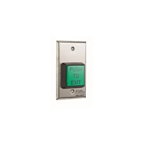 2" Green Square Push to Exit Button with Timer and Additional SPDT Momentary Output Satin Stainless Steel Finish