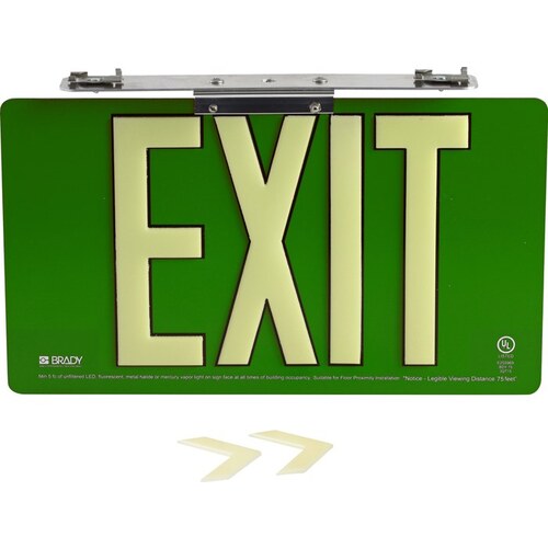 Glo Aluminum Rectangle Green Exit Sign - 15.75" Width x 9" Height - Glow in the Dark