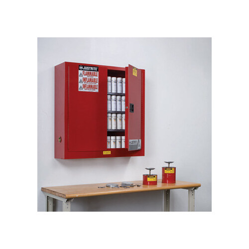 Red Steel Hazardous Material Storage Cabinet - 43" Width - 44" Height - Wall Mount