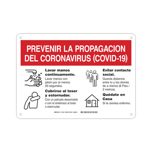 B-555 Aluminum Rectangle White Hygiene Sign - 10" Width x 14" Height - Language Spanish
