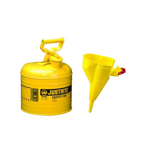 Yellow Steel Leak-Proof, Pressure-Relief Vent, Self-Closing 2 gal Safety Can - 13 3/4" Height - 9 1/2" Overall Diameter