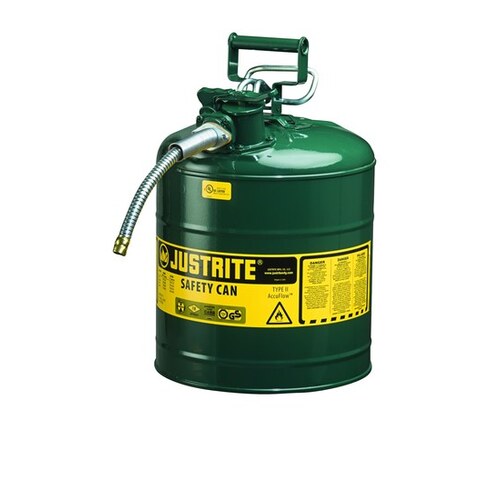 Green Steel Leak-Proof, Pressure-Relief Vent, Self-Closing 5 gal Safety Can - 17 1/2" Height - 11 3/4" Overall Diameter