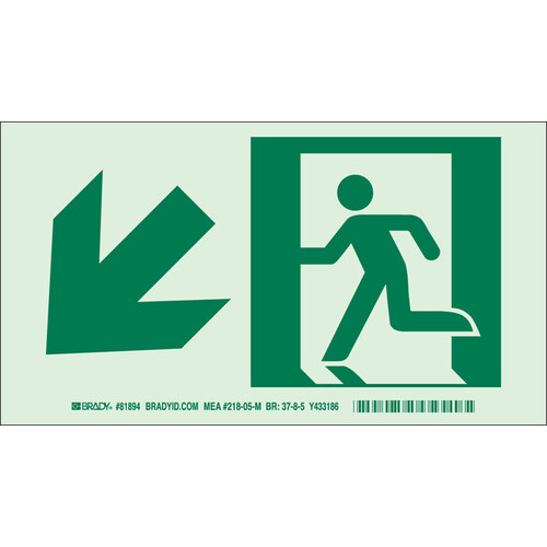 Glo B-523 Polyester Rectangle White Exit Sign - 5.3" Width x 0.6" Height - Glow in the Dark, Laminated