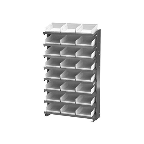 400 lbs White Gray Steel 16 Single Sided Fixed Rack - 36 3/4" Overall Length - 60 1/4" Height - 24 - Bins Included