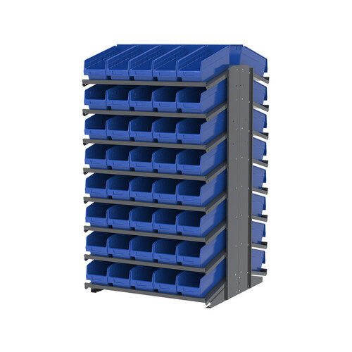 1800 lb Blue Gray Steel 16 ga Double Sided Fixed Rack - 36 3/4" Overall Length - 80 Bins - Bins Included