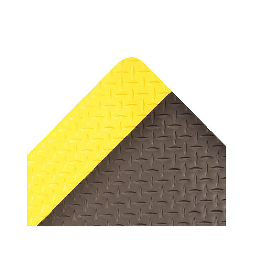 979 Black/Yellow Vinyl Diamond-Plate Anti-Fatigue & Ergonomic Floor Mat - 3 ft Width - 5 ft Length